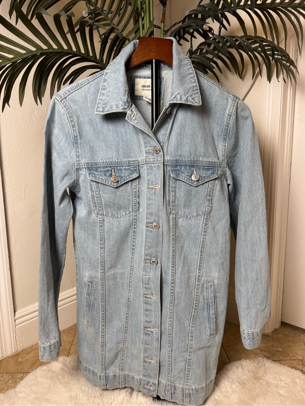 Forever 21 Pale Blue Long Denim Jacket